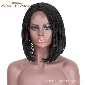 Aisi Hair Short Micro Box Braids Lace Front Bob Wig Part Side Synthetic Glueless Heat Resistant Lace Front Wigs For Black Women